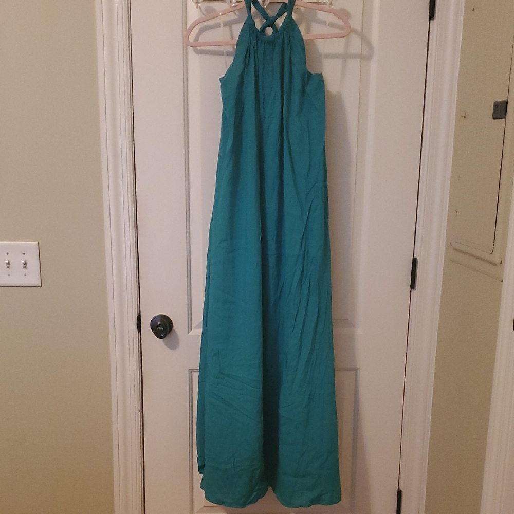 Teal Halter Maxi Dress